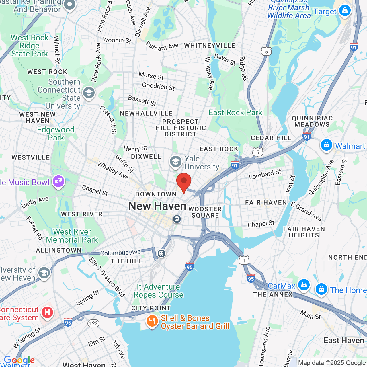 Google map image of our location in 375 Orange St New Haven, CT